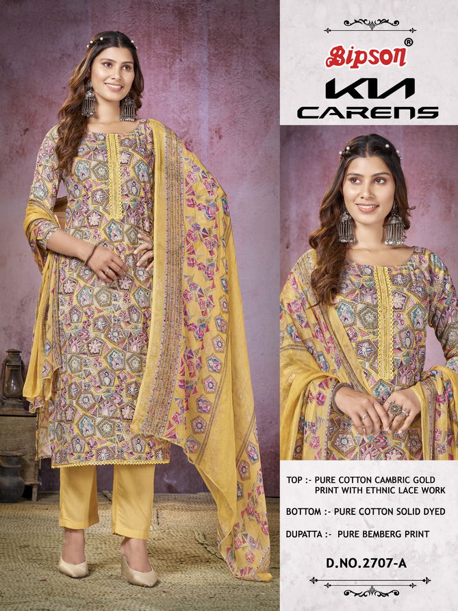 Kia Carens 2707 By Bipson Gold Printed Cambric Cotton Dress Material Wholesale Online